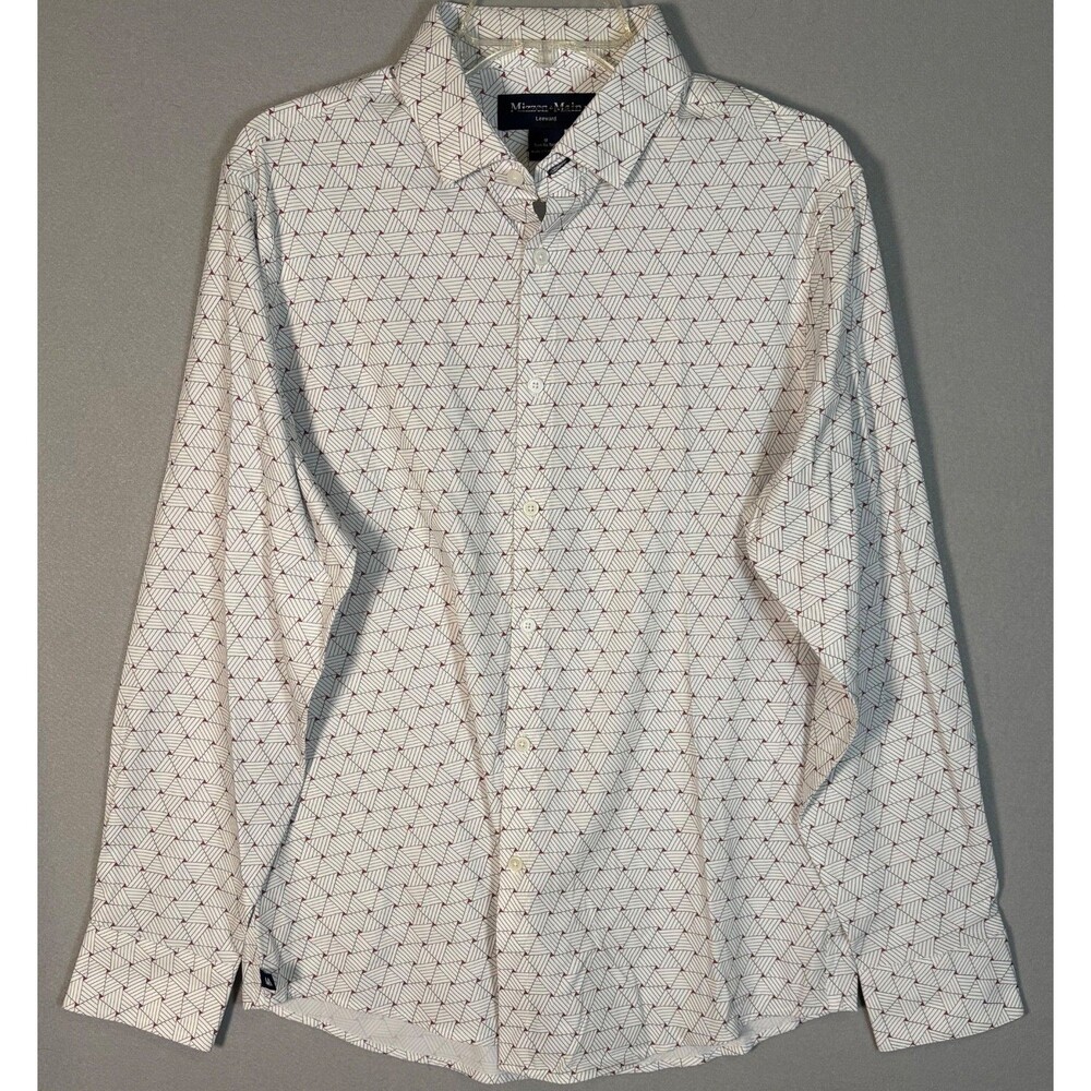 NWOT Mizzen Main Leeward Performance Shirt Men M White Geometric No Tuck